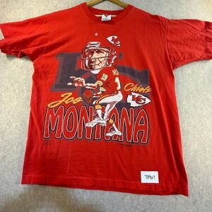Vintage 1993 Joe Montana Kansas City Chiefs T-Shirt Artex Caricature Red XL‎ NFL